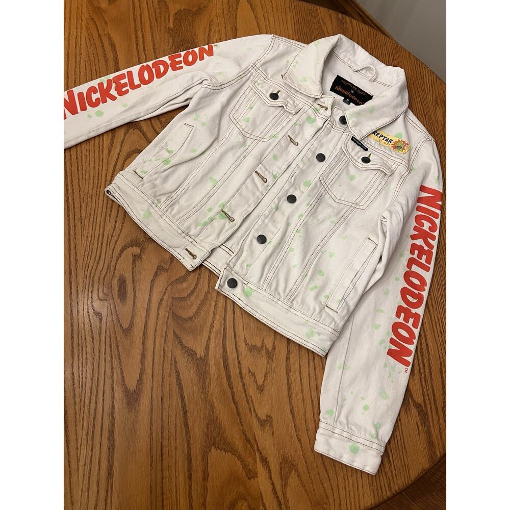Members Only x Nickelodeon Rugrats Reptar Slime Denim Jean Moto Jacket Womens M
